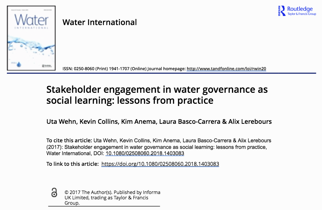 WYN’s Article Publication: Stakeholder engagement in water governance as social learning